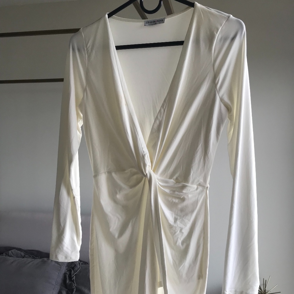 Fashion Nova White/Cream Knot Dress Slit